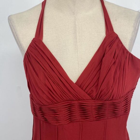 BCBGMaxAzria Womens Sleeveless Slinky Silk Halter Mini Dress Burnt Orange Size 2 - Picture 7 of 12